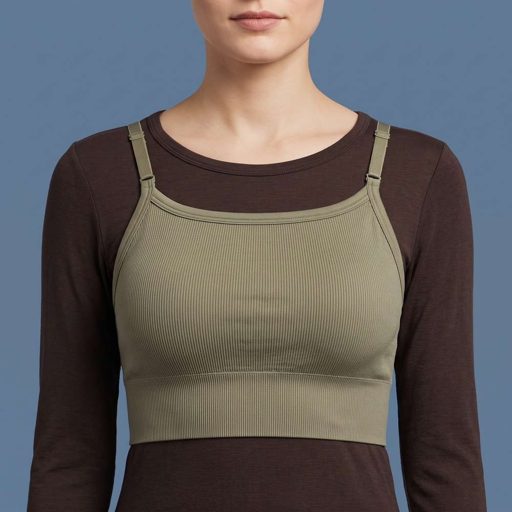 Uniqlo Bra Top Womens XL Seamless Ribbed Olive Adjustable Straps EUC